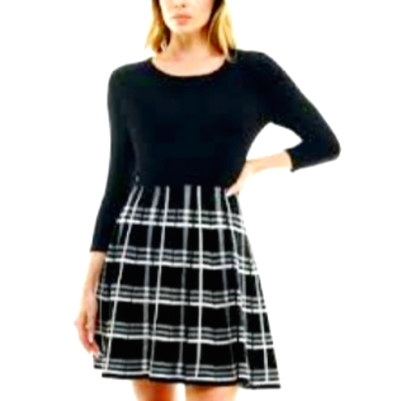 BCX Black Fit Flare Sweater Dress - Picture 1 of 6